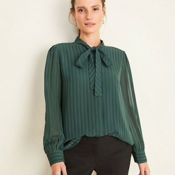 Ann Taylor Tops - Ann Taylor Striped Jacquard Tie Neck Blouse